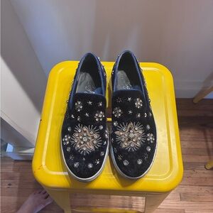 & Other Stories Black Velvet Jeweled Slip-On Flats